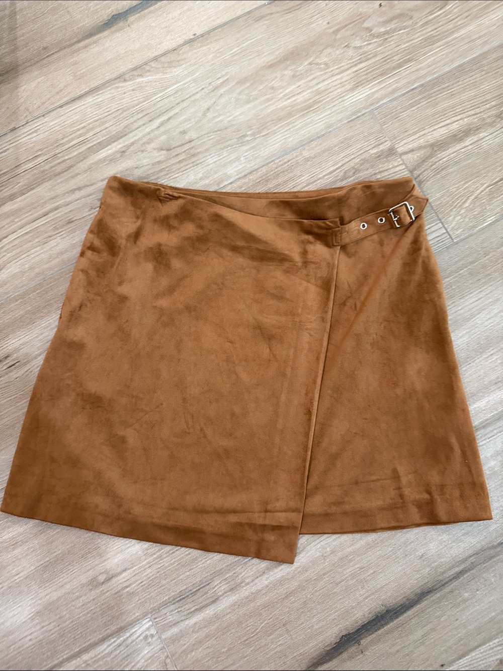 Banana Republic Suede-Look Wrap Mini Skirt in Cognac Brown
